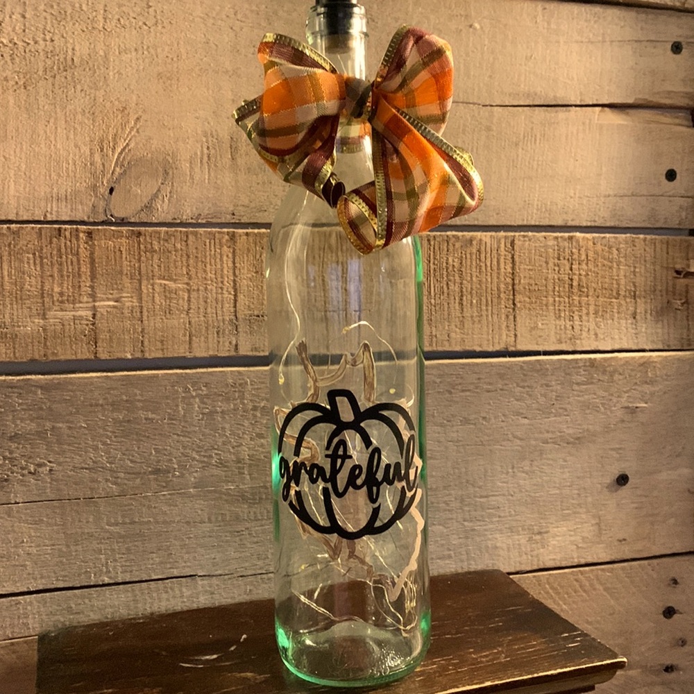Hand Crafted- ‘’Grateful’ fall themed bottle